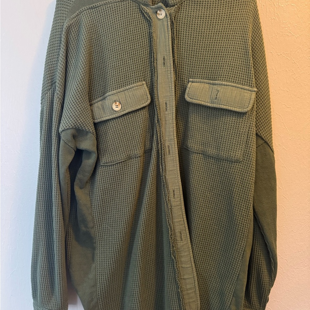 Olive Green Waffle Knit Jacket